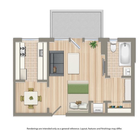 Floor plan for studio, 1 bath, 352 sqft